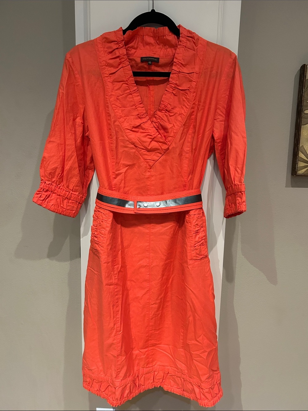 Adolfo Dominguez Coral Ruffle V-Neck dress